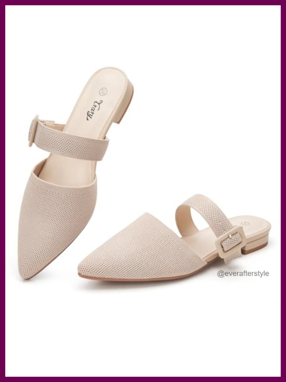 Womens Knit Mules Pointed Toe Flats Adjustable Buckle Strap Comfort Office